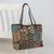 Leather accent cotton blend shoulder bag, 'Exotic Geometry' - Leather Accent Cotton Blend Shoulder Bag from Thailand thumbail