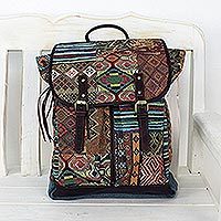 Leather accent cotton blend backpack,
