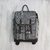 Leather accent cotton blend backpack, 'Geometric Explorer' - Leather Accent Cotton Blend Backpack in Black and White (image 2c) thumbail