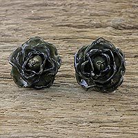 Natural rose button earrings,