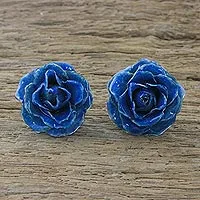 Natural rose button earrings,