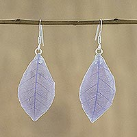 Natural leaf dangle earrings, 'Stunning Nature in Wisteria' - Natural Leaf Dangle Earrings in Wisteria from Thailand