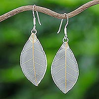 Natural leaf dangle earrings, 'Stunning Nature in Straw' - Natural Leaf Dangle Earrings in Straw from Thailand