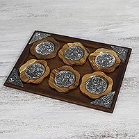 Aluminum and wood coaster and tray set,
