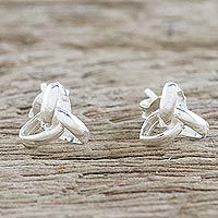 Sterling silver stud earrings, 'Silver Trinity' - Handcrafted Sterling Silver Stud Earrings from Thailand