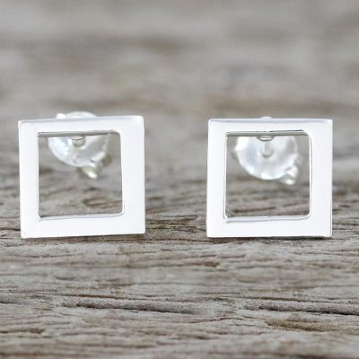 Sterling silver post earrings, Simple Squares