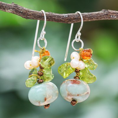 Multi-gemstone dangle earrings, Exotic Cluster in Blue
