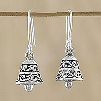 Sterling silver dangle earrings, 'Ringing Bells' - Handmade Sterling Silver Bell-Shaped Earrings from Thailand