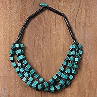 Wood beaded torsade necklace,