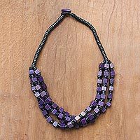 Wood beaded torsade necklace,