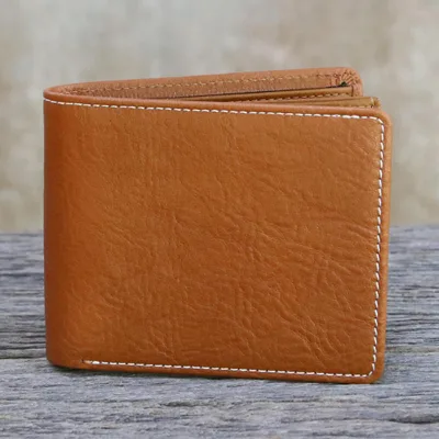 Men's leather wallet, 'Forever in Saddle Brown' - Handcrafted Medium Brown Leather Wallet for Men