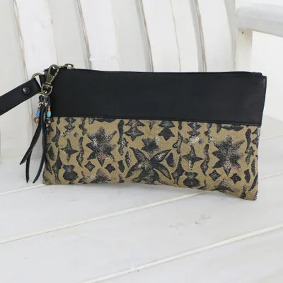 Leather accent silk wristlet, Casually Exotic