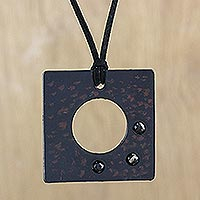 Leather and agate pendant necklace, 'Lucky Square in Brown' - Agate and Leather Pendant Necklace in Brown from Thailand
