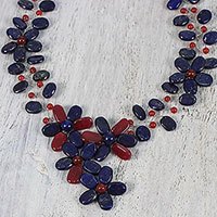 Lapis lazuli and quartz statement necklace,