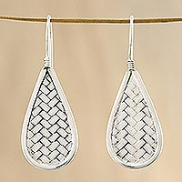 Sterling silver dangle earrings, 'Raindrop Weave' - Sterling Silver Drop-Shaped Weave Earrings from Thailand