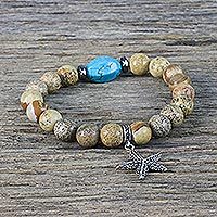 Jasper and calcite beaded charm bracelet,