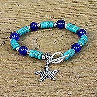 Quartz and calcite beaded charm bracelet,