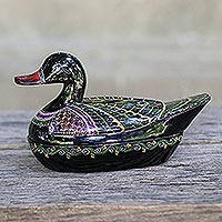 Decorative wood box, 'Lanna Duck' - Thai Style Hand Painted Lacquerware Duck Box