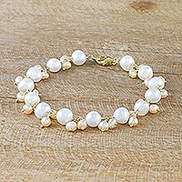 Cultured freshwater pearl link bracelet,