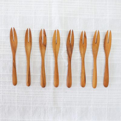 Teak wood canape forks, Invitation (set of 8)