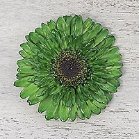 Natural gerbera brooch pin, 'Splendid Petals in Moss Green' - Natural Gerbera Flower Brooch in Moss Green from Thailand