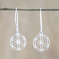 Sterling silver dangle earrings, 'Inner Blooms' - Thai Artisan Handmade Sterling Silver Floral Dangle Earrings