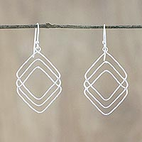 Sterling silver dangle earrings, 'Three of Diamonds' - Handmade Thai Sterling Silver Geometric Dangle Earrings