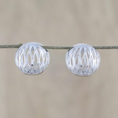 Rhodium-plated sterling silver hoop earrings, Bangkok Seed