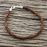 Leather wristband bracelet, 'Style and Strength in Mahogany' - Leather Braided Wristband Bracelet in Mahogany from Thailand
