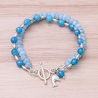 Quartz and aquamarine beaded bracelet,