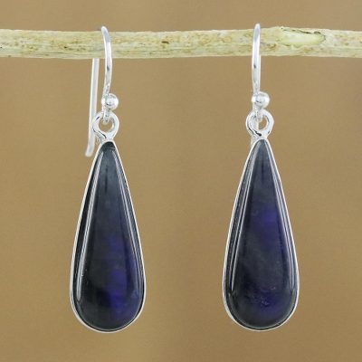 Labradorite dangle earrings, Forest Raindrops