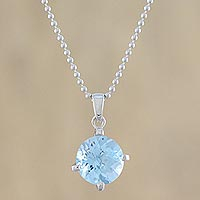 Circular Faceted Topaz Pendant Necklace from Thailand,'Blue Brilliance'