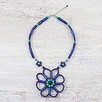 Lapis lazuli flower pendant necklace,