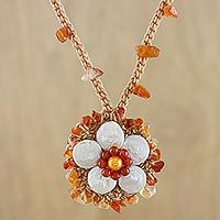 Cultured pearl and carnelian pendant necklace,