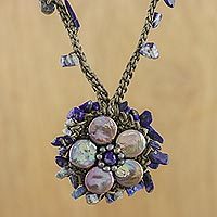 Cultured pearl and lapis lazuli pendant choker,