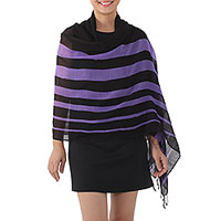 Cotton shawl, 'Cool Stripes in Violet' - Handwoven Striped Cotton Shawl in Violet from Thailand