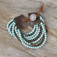 Serpentine and agate beaded bracelet,