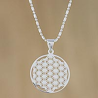 Sterling silver pendant necklace, 'Dazzling Circle' - Sterling Silver Circular Pendant Necklace form Thailand