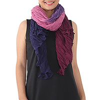 Cotton shawl, 'Calm Day' - Cotton Shawl in Mulberry and Orchid from Thailand