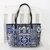 Leather accent cotton blend shoulder bag, 'Sapphire Geometry' - Sapphire Patchwork Cotton Blend Shoulder Bag from Thailand thumbail