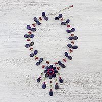 Lapis lazuli and quartz pendant necklace,