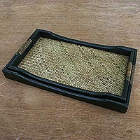 Wood nesting trays, 'Lanna Deluxe' (pair) - Rattan and Black Wood Trays (Pair)