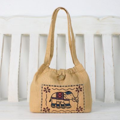 Cotton shoulder bag, 'Chic Elephant' - Cotton Shoulder Bag with Elephant Prints from Thailand