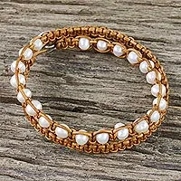 Cultured pearl and leather wrap bracelet,