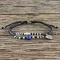 Lapis lazuli and silver beaded charm bracelet,
