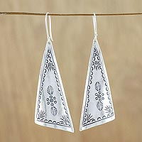 Silver dangle earrings, 'Exotic Triangles' - Triangular Karen Silver Dangle Earrings from Thailand