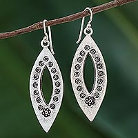 Sterling silver dangle earrings, 'Flower Eyes' - Elliptical Sterling Silver Dangle Earrings from Thailand