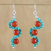 Carnelian and calcite dangle earrings,