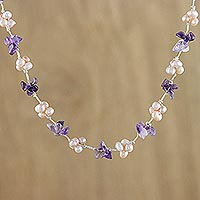 Artisan Crafted Amethyst and Pink Cultured Pearl Necklace,'Chiang Mai Spring'