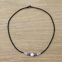 Lapis lazuli beaded pendant necklace,